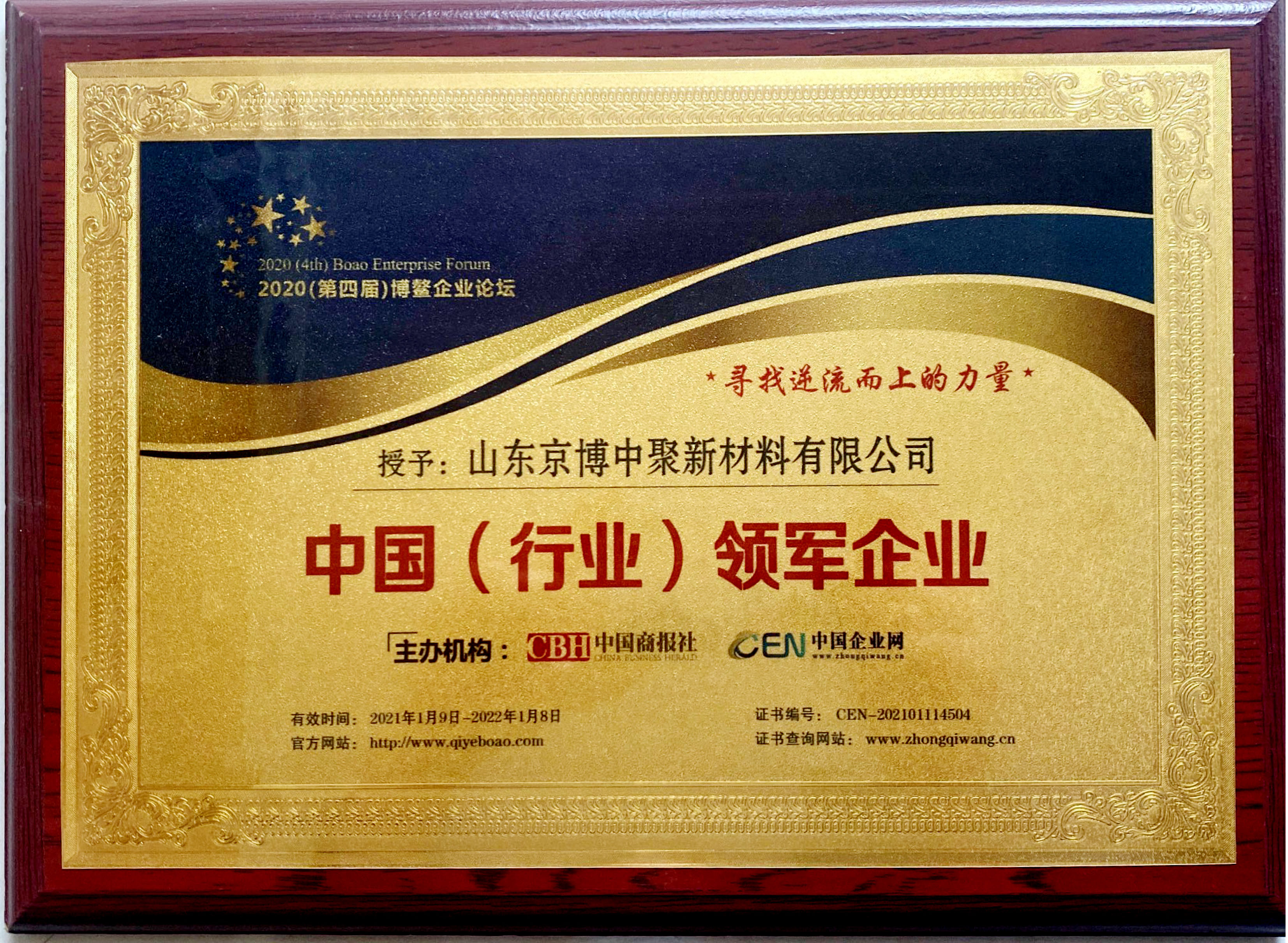 2021年京博中聚获得中国（行业）领军企业奖项