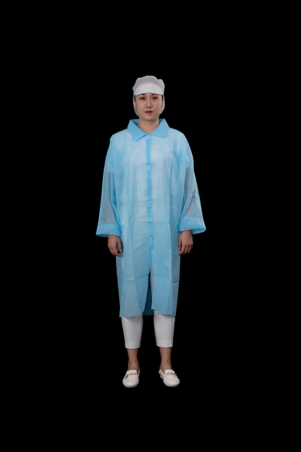 Blue PP lab coat with velcro 