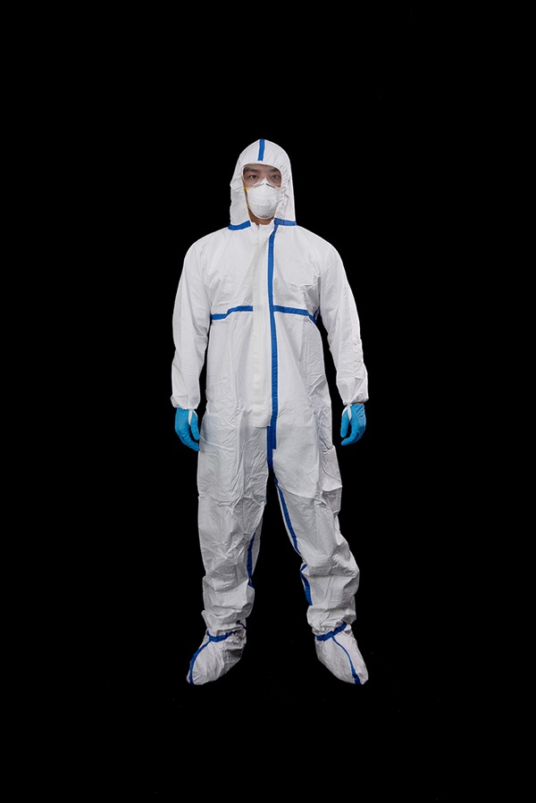 Microporous coverall with blue tape